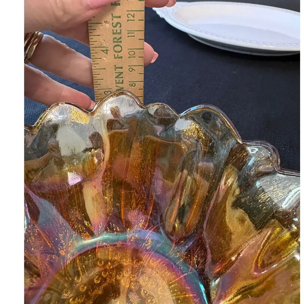 Vintage Indiana Carnival Glass Bowl - Iridescent Marigold - 7